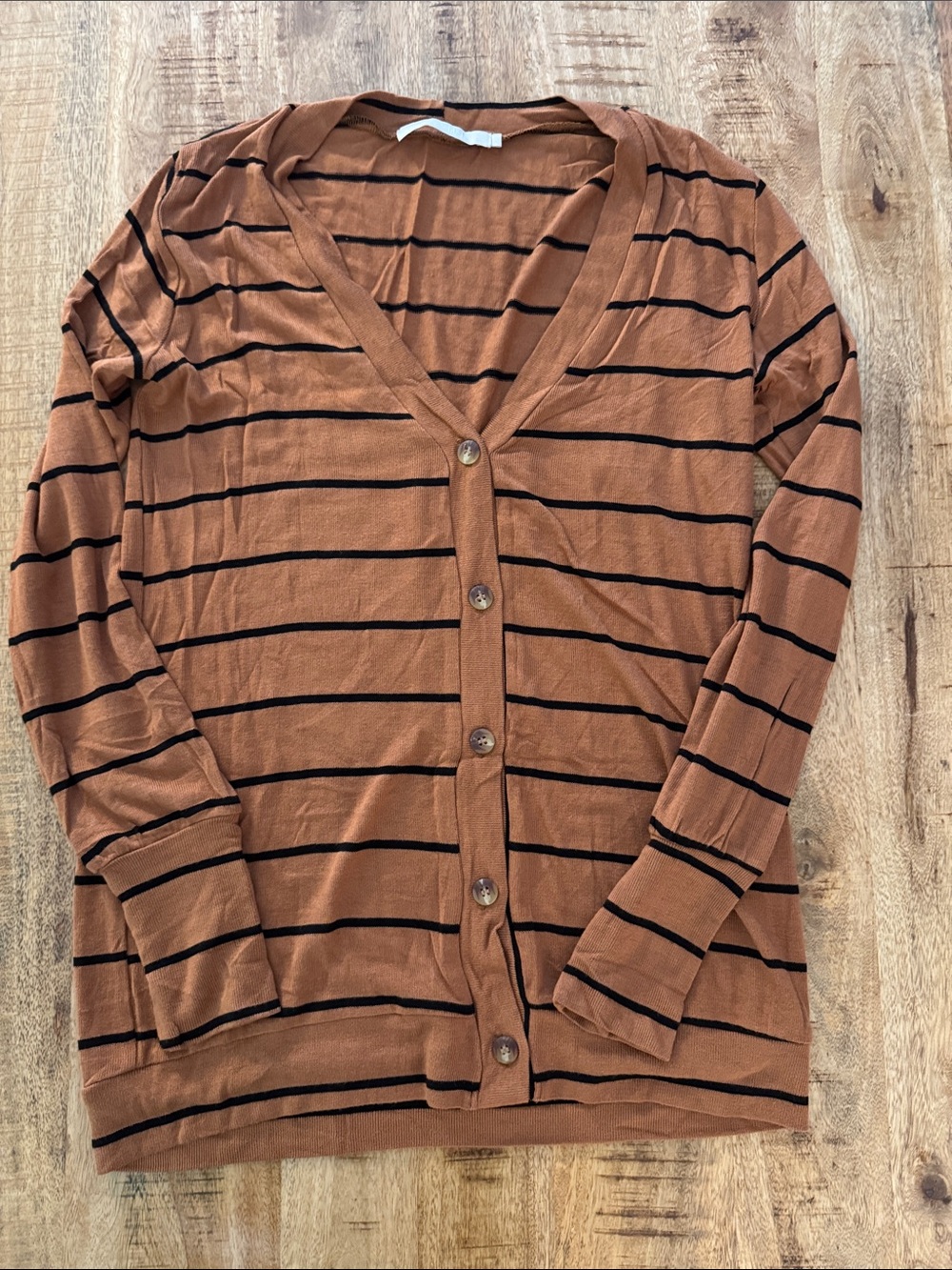 KAIN LABEL Women’s Camel Tan Brown Striped Button-Front cardigan modal spandex